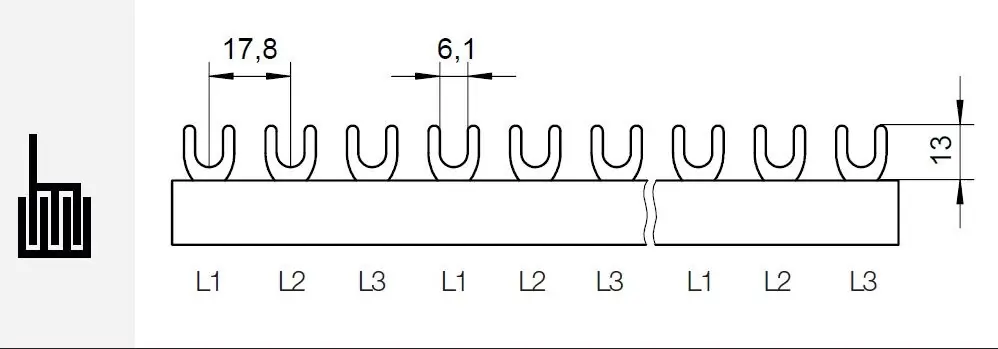 ELKUTEC G-3L-1000/16 Propojovací lišta, vidlička, 3pól., 80A, rozteč 17,8mm Cenově Výhodný