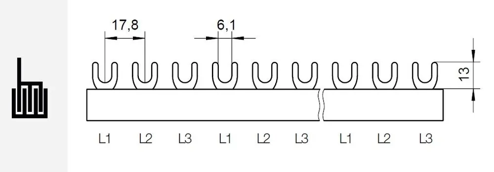 ELKUTEC G-3L-210/10 Propojovací lišta, vidlička, 3pól., 63A, rozteč 17,8mm Velkoobchod