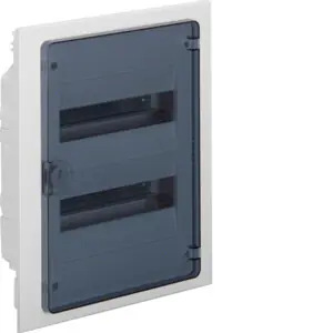 Cenově Výhodný HAGER VF212TS Rozvodnice zapuštěná golf, IP40, 2-řadá, 24 mod., transparentní dvířka, bezš