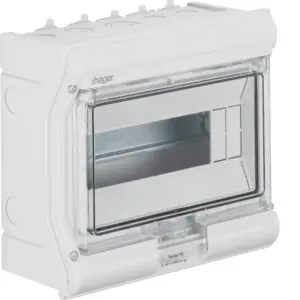 Záruka V Ceně HAGER VE110PN Rozvodnice nástěnná UV-stabilní vector II, IP65, 1-řadá, 8+2 mod., s perf. p