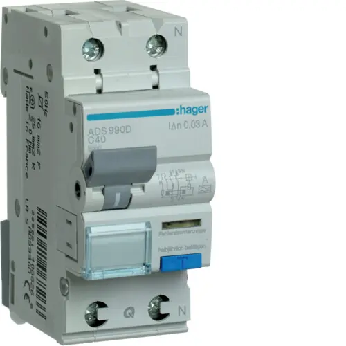 HAGER ADS990D Proud.chr. s nadpr.ochr. char. C; 1+N; 6 kA; 0,03 A; In=40 A, A, bezšroubové Časově Omezené
