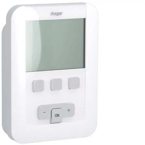 HAGER EK520 Digitální termostat týdenní Comfort, bateriové napájení, 1P 5A, nástěnný Značkový