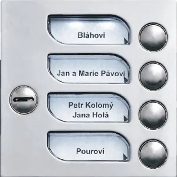 Ověřený TESLA 4FN 231 02.5/F Modul 4 tlač. se 4 jmenovkami a zámkem 2-BUS KARAT (nerez)