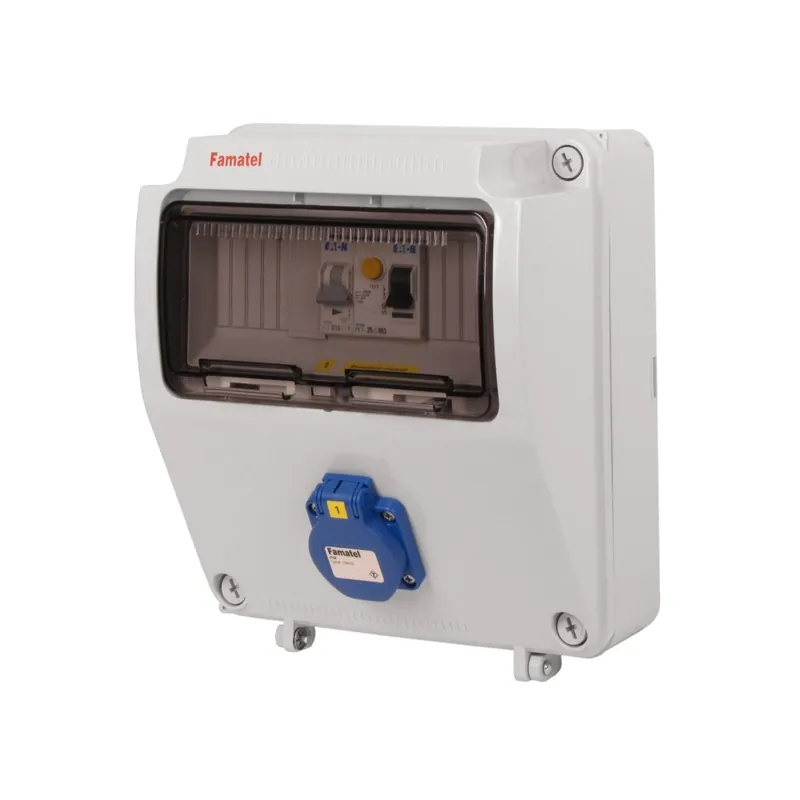 FAMATEL v005 ZSF10000000.1 /3957  Zásuvková skříň IP54 jištěná s chráničem 25/2/003 - přístroje Eaton Přímo Od Výrobce