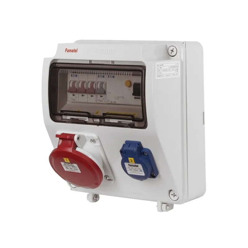 FAMATEL v090 ZSF10001000.1 /3957  Zásuvková skříň IP44 jištěná s chráničem 40/4/003 - přístroje Eaton Značkový