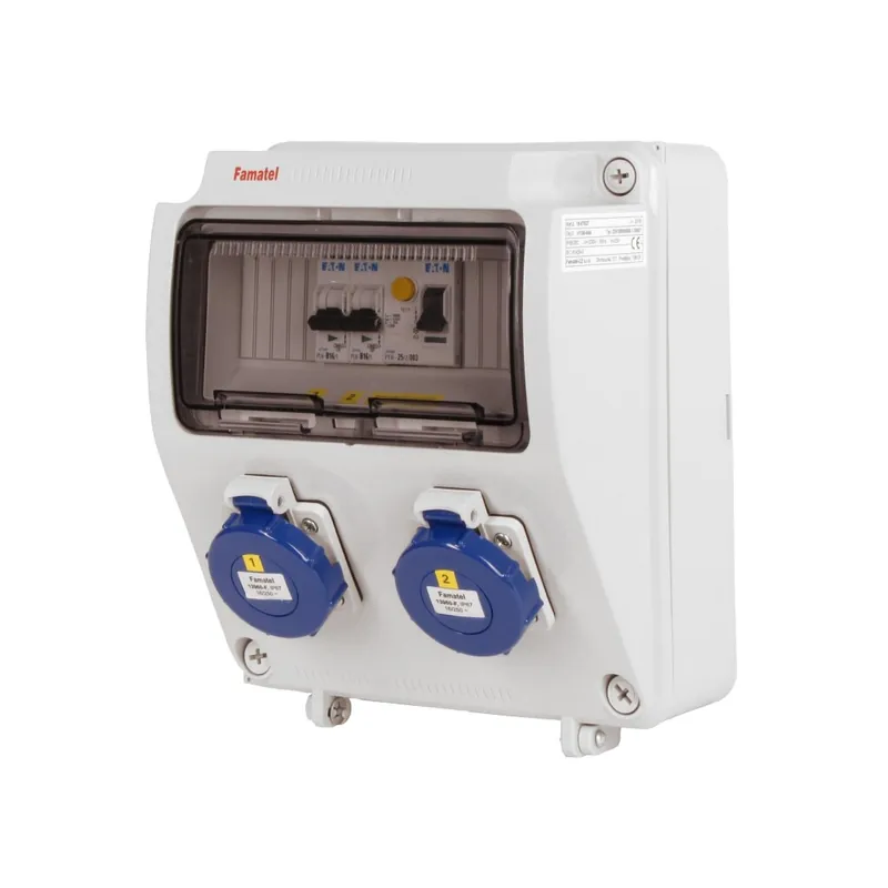 Cenově Výhodný FAMATEL v1156-6kA ZSF20000000.1 /3957  Zásuvková skříň IP65 jištěná s chráničem 25/2/003 - přístroje Eaton