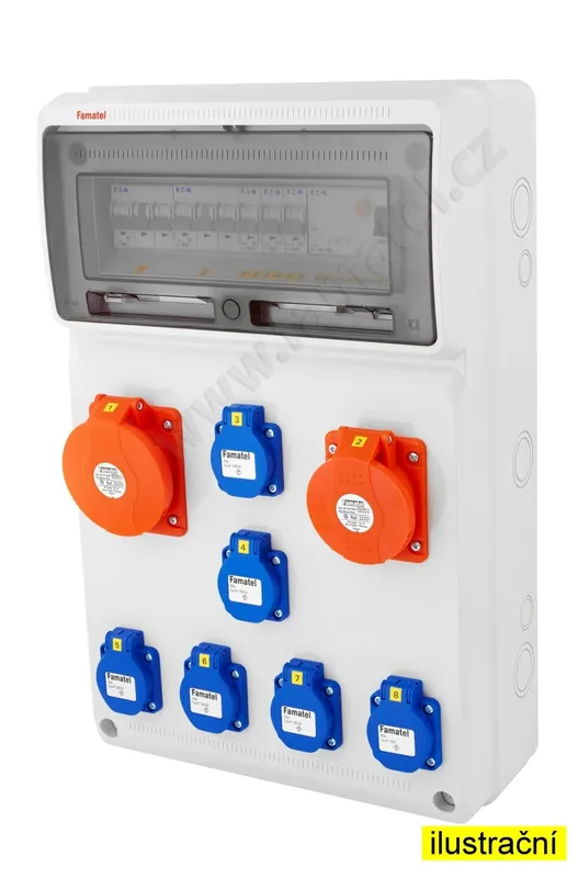 Luxusní FAMATEL v3025-6kA ZSF60101000.1 /3952 Zásuvková skříň IP44 jištěná s chráničem 40/4/003 - přístroje Eaton