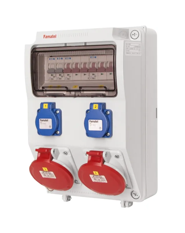 FAMATEL v420 ZSF20002000.0 /3958 Zásuvková skříň 2x230V+2x400V 32A 5p IP44 jištěná bez chrániče - přístroje Eaton Profesionální