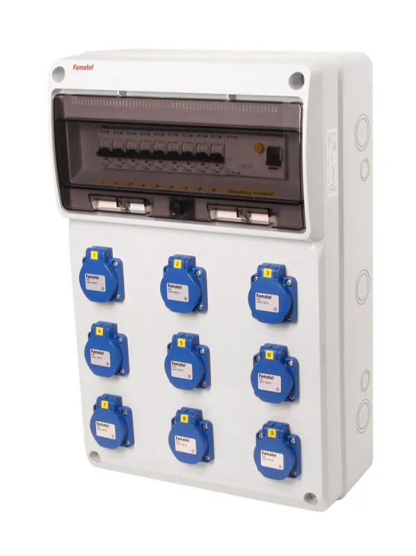 FAMATEL v760-6kA ZSF90000000.1 /3952 Zásuvková skříň IP54 jištěná s chráničem 40/4/003 - přístroje Eaton Hit Sezóny
