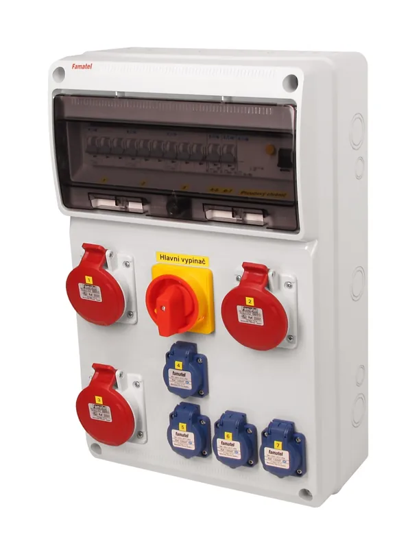 FAMATEL v6672 ZSFV40300000.1 /3952 Zásuvková skříň IP44 jištěná s chráničem 40/4/003 a hl. vy - přístroje Eaton Vysoce Kvalitní