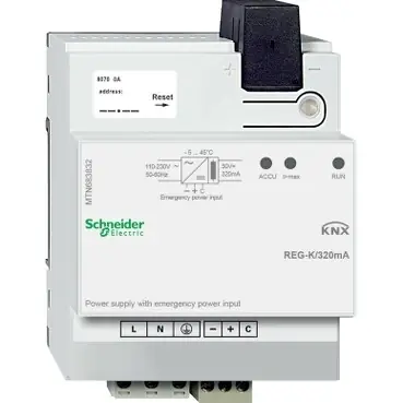 SCHNEIDER MTN683832 MERTEN KNX napájecí zdroj REG-K/320 mA se vstupem pro záložní napájení Prémiový