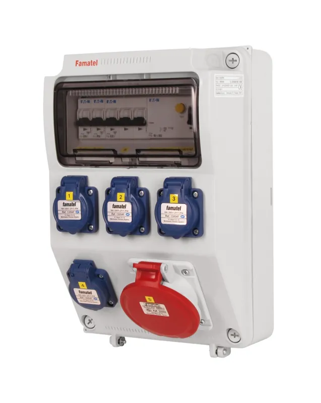 Hromadná Objednávka FAMATEL v580-6kA ZSF40001000.1 /3958 Zásuvková skříň IP44 jištěná s chráničem 40/4/003 - přístroje Eaton