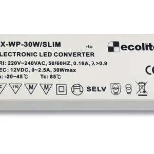Odeslání Ihned ECOLITE DX-WP-30W/SLIM El. trafo 230V-12V,2.5A,30W, 1,6mm,IP20