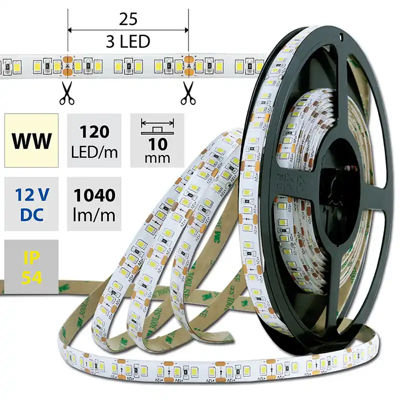 McLED ML-121.359.60.0  LED pásek SMD2835 WW, 120LED/m, 14W/m, 1040lm/m, IP54, DC 12V, 10mm Ověřený