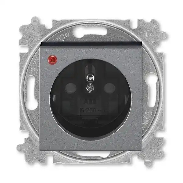 Omezená Nabídka ABB 5599H-A02357 69, LEVIT Zásuvka jednonásobná, s př.ochr.; ocelová/kouř. černá