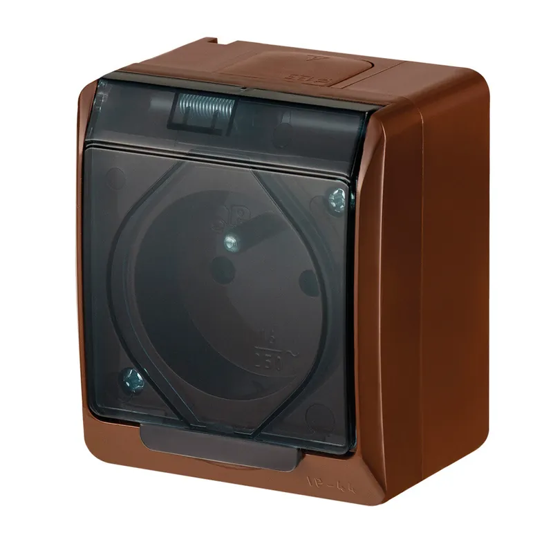 FAMATEL 5321-05 GALATEA IP44 Zásuvka 1-násobná (hnědá / průhledné víčko) Velkoobchod