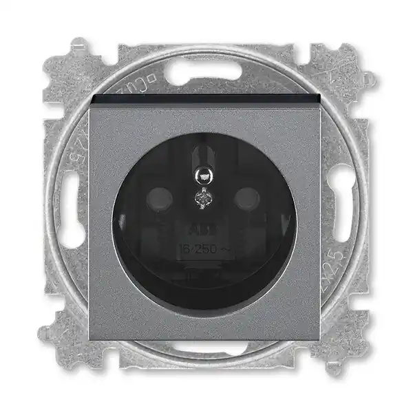 Tovární Cena ABB 6619H-A06357 69, LEVIT Zásuvka jednonásobná s ochranným kolíkem, s clonkami, ocelová / kouřová černá