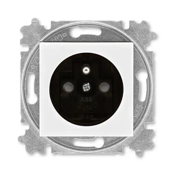 ABB 6619H-A06397 62, LEVIT Zásuvka jednonásobná s ochranným kolíkem, s clonkami, s víčkem, bílá / kouřová černá Prémiový