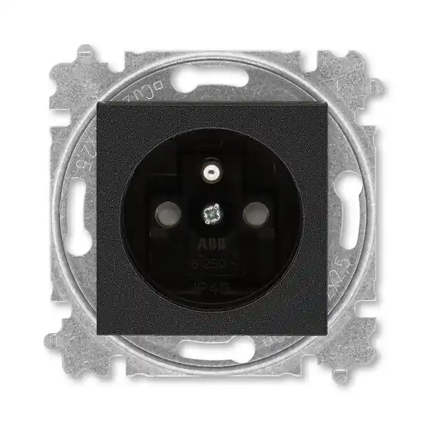 ABB 6619H-A06397 63, LEVIT Zásuvka jednonásobná s ochranným kolíkem, s clonkami, s víčkem, onyx / kouřová černá Profesionální