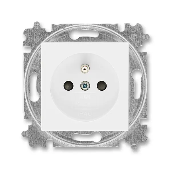 Značkový ABB 6619H-A06557 03, LEVIT Zásuvka jednonásobná 55×55, s ochranným kolíkem, s clonkami, bílá