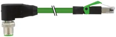 Levný MURR 7000-44761-7960200 M12 M úhlový / RJ45 přímý - D-kódování, PUR, stíněný, zeleny, UL/CSA, délka 2,0m