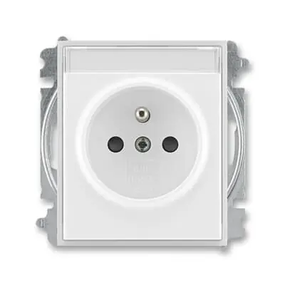ABB 6619E-A06352 01, ELEMENT Zásuvka jednonásobná s ochranným kolíkem, s cl., s pop.pol.; bílá / ledová bílá Trendový