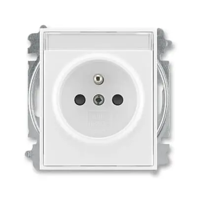 ABB 6619E-A06352 03, ELEMENT Zásuvka jednonásobná s ochranným kolíkem, s cl., s pop.pol.; bílá / bílá Doprava Zdarma