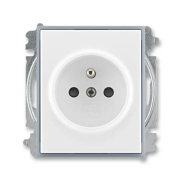 Limitovaná Edice ABB 6619E-A06357 04, ELEMENT Zásuvka jednonásobná s ochranným kolíkem, s cl.; bílá / ledová šedá