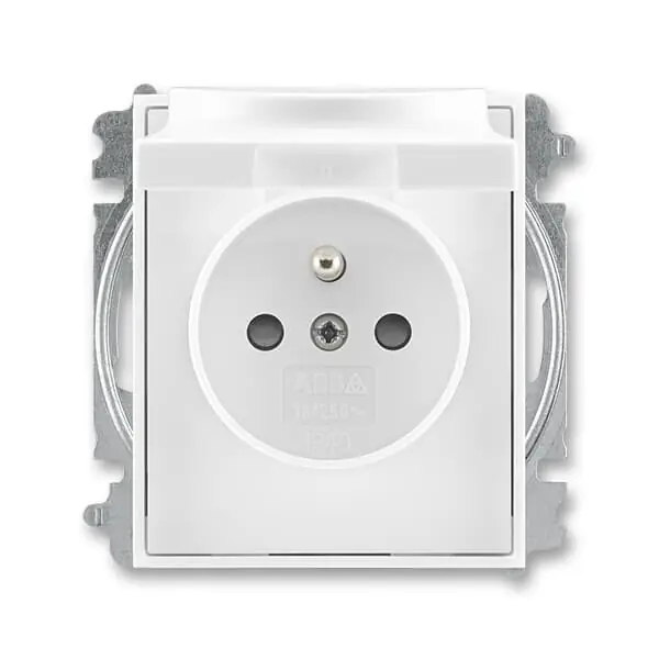 Dokud Zásoby Vydrží ABB 6619E-A06397 03, ELEMENT Zásuvka jednonásobná s ochranným kolíkem, s cl., s víčkem; bílá / bílá