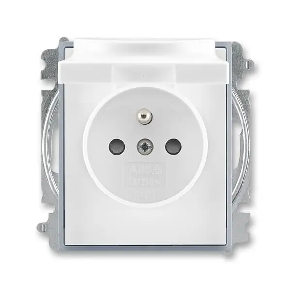 Nízká Cena ABB 6619E-A06397 04, ELEMENT Zásuvka jednonásobná s ochranným kolíkem, s cl., s víčkem; bílá / ledová šedá