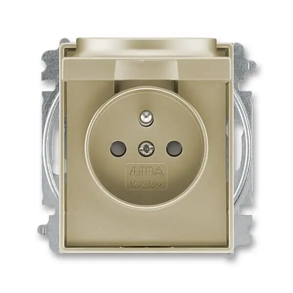 Finální Výprodej ABB 6619E-A06397 33, TIME Zásuvka jednonásobná s ochranným kolíkem, s cl., s víčkem; šampaňská