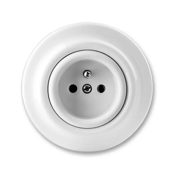 ABB 6619K-C06357, DECENTO Zásuvka jednonásobná s ochranným kolíkem, s cl.; bílá / bílá (porcelán) Výhodná Nabídka