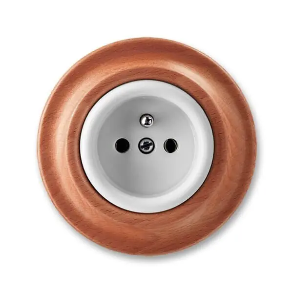 Luxusní ABB 6619K-C06357 52, DECENTO Zásuvka jednonásobná s ochranným kolíkem, s cl.; bílá / třešeň