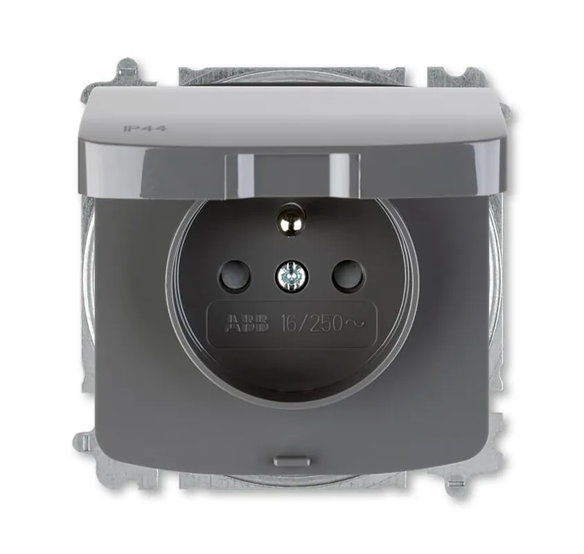 ABB 6619A-A06997 S2, TANGO Zásuvka jednonásobná s ochranným kolíkem, s cl., s víčkem IP44; kouřová šedá Levný