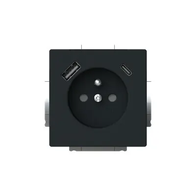 Limitovaná Edice ABB 2CKA002017A1919 FUTURE Zásuvka 1násobná s kolíkem, s clonkami, s nabíjením USB-A, USB-C; mechová černá; 20 MUCB2USB-A-885-500