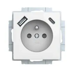 Doprava Zdarma ABB 5569T-A32357 240 ZONI Zásuvka 1násobná s kolíkem, s clonkami, s nabíjením USB-A, USB-C; matná bílá
