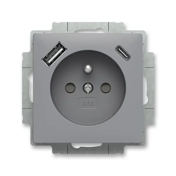 ABB 5569T-A32357 241 ZONI Zásuvka 1násobná s kolíkem, s clonkami, s nabíjením USB-A, USB-C; šedá Velkoobchod