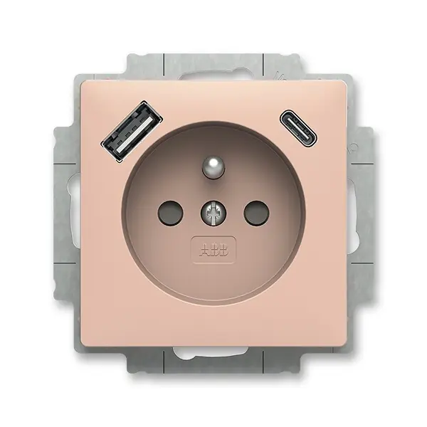 Nejlepší Volba ABB 5569T-A32357 242 ZONI Zásuvka 1násobná s kolíkem, s clonkami, s nabíjením USB-A, USB-C; pudrová