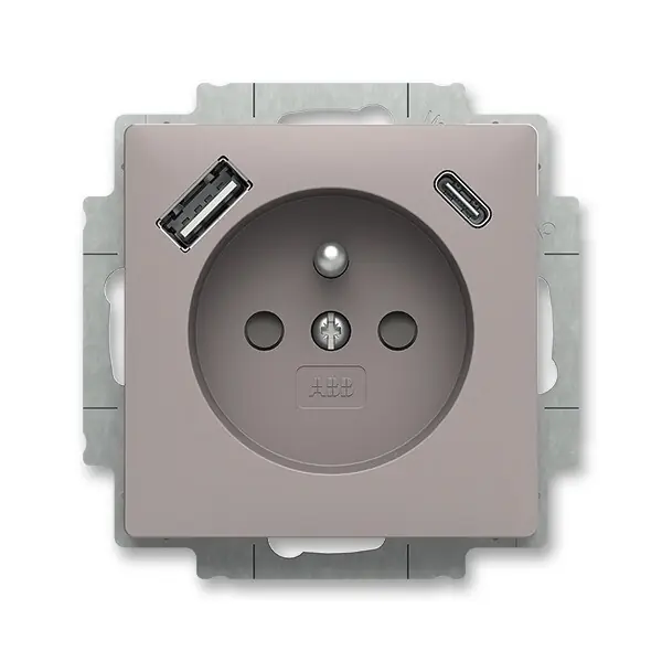 Odeslání Ihned ABB 5569T-A32357 244 ZONI Zásuvka 1násobná s kolíkem, s clonkami, s nabíjením USB-A, USB-C; greige