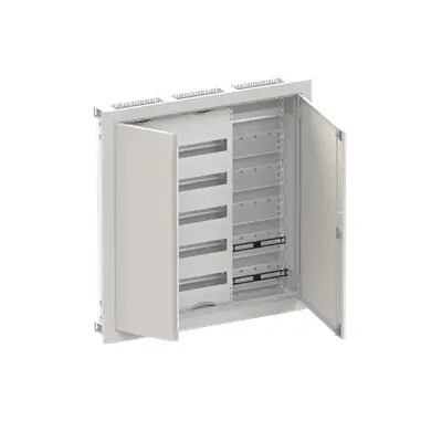 ABB ELSYNN CU35VM Zapuštěná oceloplechová multimediální rozvodnice s dvířky 5 řadá (120 modulů) 2 přístroje 1 multimédia IP30/IK09 bílá *2CPX052669R9999 Ruční Výroba