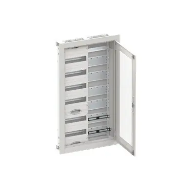Velkoobchod ABB ELSYNN CU26VMW Zapuštěná oceloplechová multimediální rozvodnice s dvířky 6 řadá (72 modulů) 1 přístroje 1 multimédia IP30/IK09 bílá *2CPX052680R9999