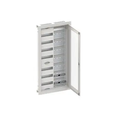 Výprodej ABB ELSYNN CU27VMW Zapuštěná oceloplechová multimediální rozvodnice s dvířky 7 řadá (84 modulů) 1 přístroje 1 multimédia IP30/IK09 bílá *2CPX052681R9999