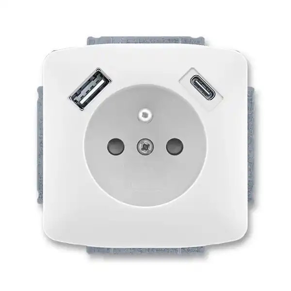 ABB 5569A-A32357 B TANGO Zásuvka 1násobná s kolíkem, s clonkami, s nabíjením USB-A, USB-C; bílá Doprava Zdarma
