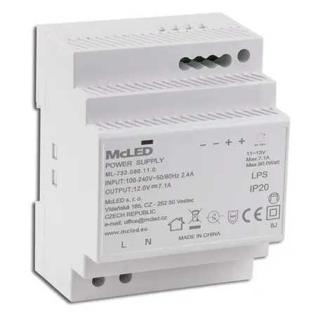 Nová Kolekce McLED ML-732.080.11.1 Napájecí zdroj 90W, DC24V/3,83A, IP20, na DIN lištu