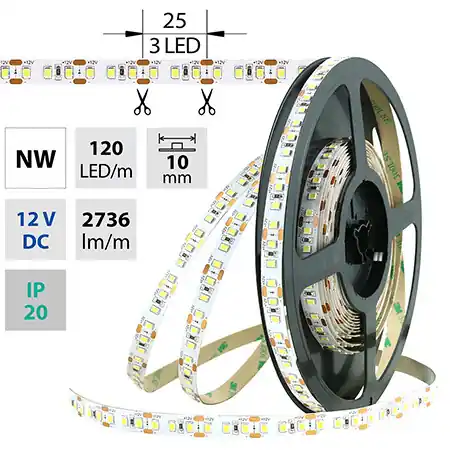 McLED ML-121.704.60.0 LED pásek SMD2835 NW 120LED/m 28,8W/m 2736lm/m IP20 12VDC 10mm 5m Prémiový