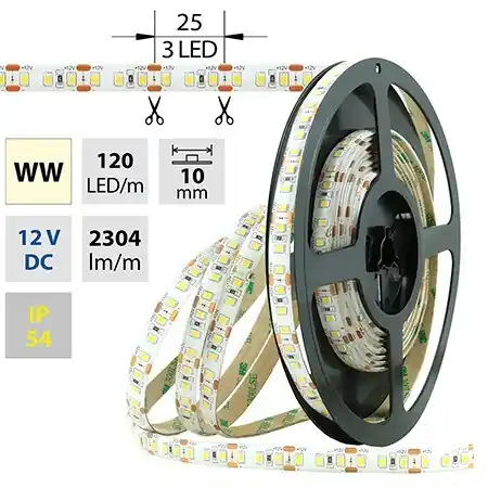 Novinka McLED ML-121.712.60.0 LED pásek SMD2835 WW 120LED/m 28,8W/m 2304lm/m IP54 12VDC 10mm 5m