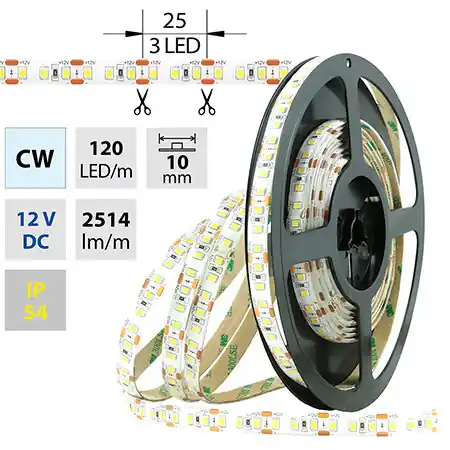 Vrácení Zdarma McLED ML-121.714.60.0 LED pásek SMD2835 CW 120LED/m 28,8W/m 2514lm/m IP54 12VDC 10mm 5m