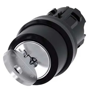 SIEMENS 3SU1000-4CF01-0AA0 spínač 22 mm s klíčem, kulatý, materiál: plast, klíč č. 455, s 2 klíči, 2 spínací polohy O-I, zaklapávací Finální Výprodej