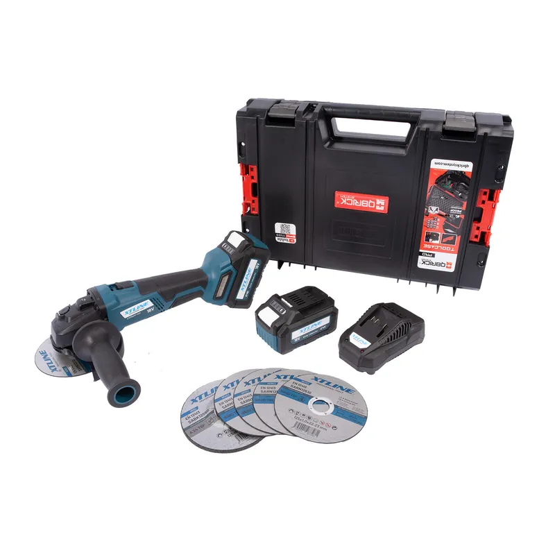 Novinka XTLINE XT102835-2B5B Aku úhlová bruska bezuhlíková 18 V, 125mm+2x bat. 5Ah+nab.3.5A+box