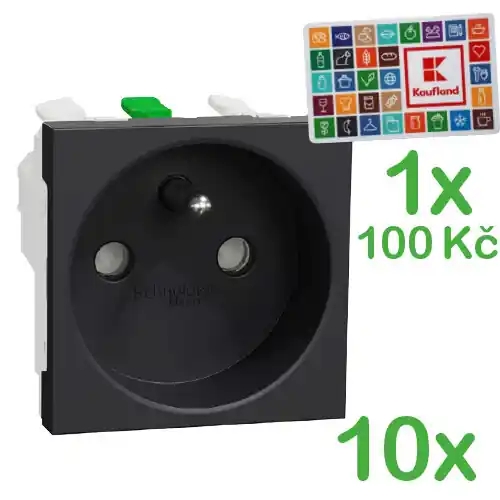 Ruční Výroba SCHNEIDER Výhodné balení NU305954E UNICA Zásuvka 250V/16A 2P+E, clonky, bezšroubová, antracit (bal=10ks)